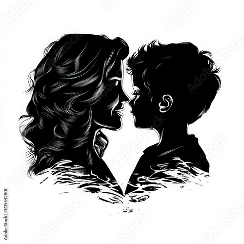 mother and son silhouette ,...