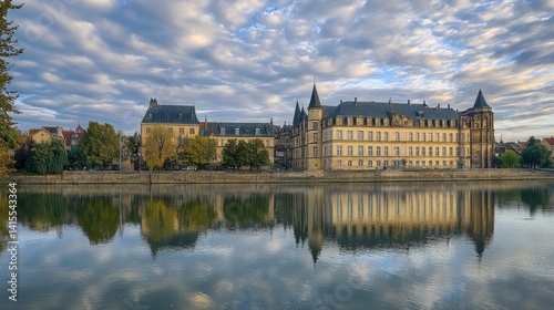 Reflective Architecture of Temple Neuf in Metz, France Amidst a Cloudy Day in Lorraine