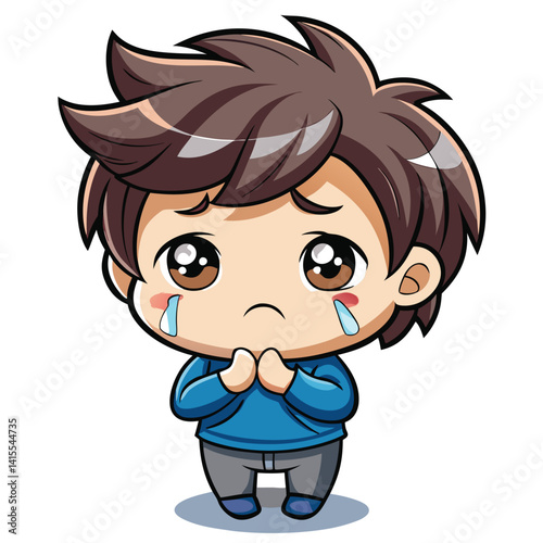 Sad cartoon boy with tears