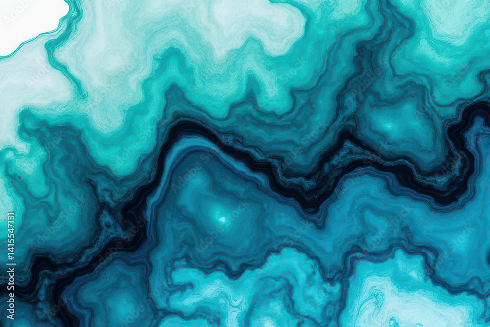 Fototapeta premium Mesmerizing Ink in Water: Teal & Dark Blue Swirling Patterns in Experimental Photography