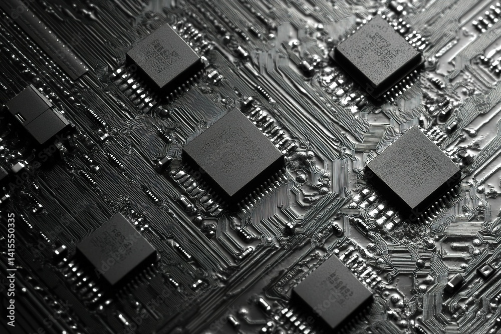 Microchip, surface zoom in, macro, tech, computer, IT created with generative ai technology Microchip, surface zoom in, macro, tech, computer, IT created with generative ai technology