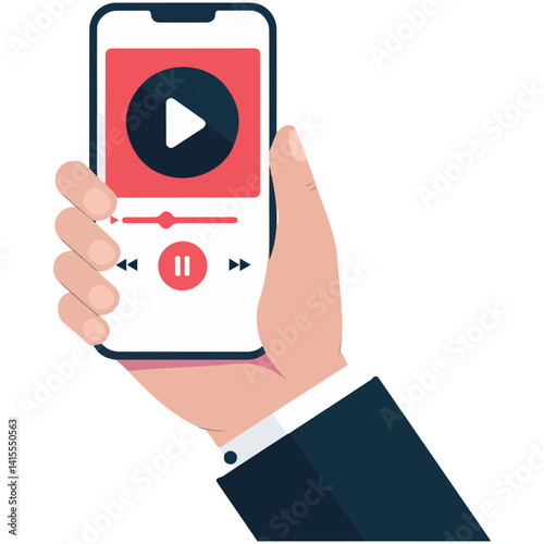 hand watching video smartphone screen isolated vector illustration on white background