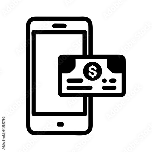 Mobile payment icon with phone and credit card in black silhouette  