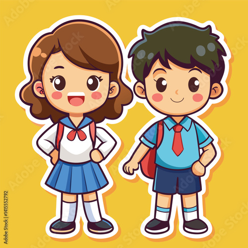 Cartoon School Kids in Uniform