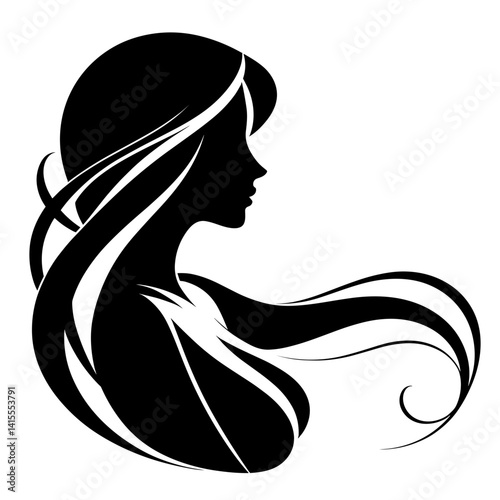 silhouette of a woman with flowing hair  
