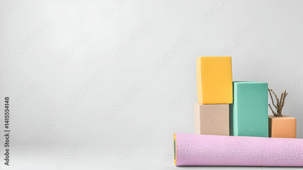 Colorful Geometric Display Objects On Light Gray Background Colorful Geometric Display Objects On Light Gray Background
