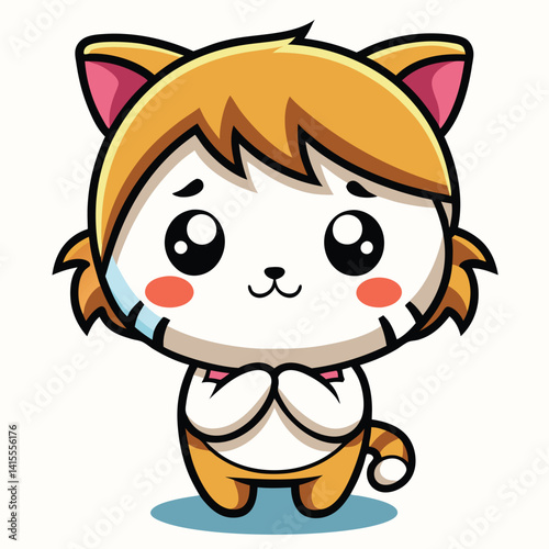 Cute cartoon cat character with big eyes and adorable features