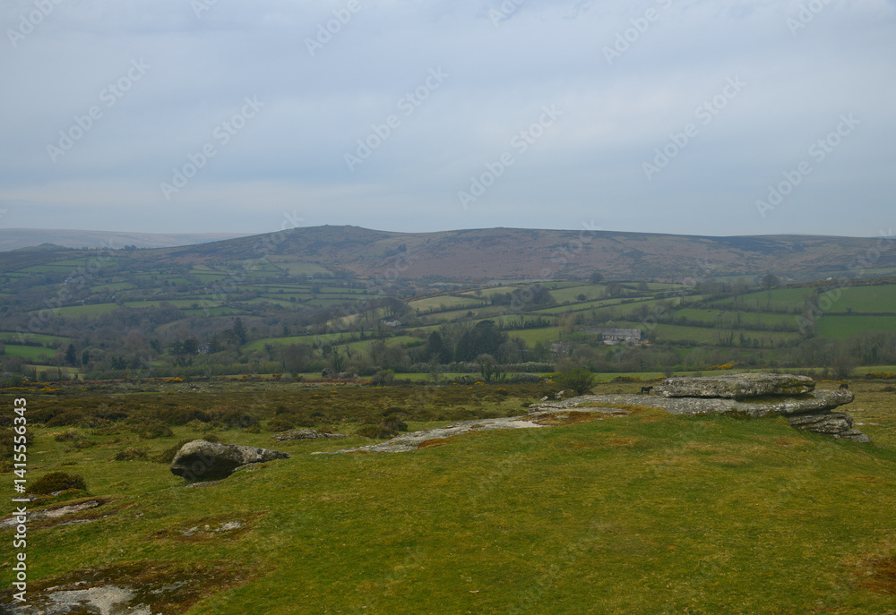 Fototapeta premium Looking west from Wind Tor, Dartmoor, Devon, England