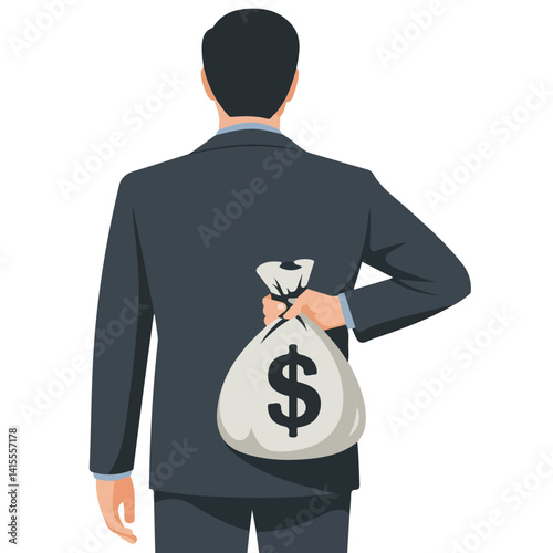businessman holding money bag finance isolated vector illustration on white background