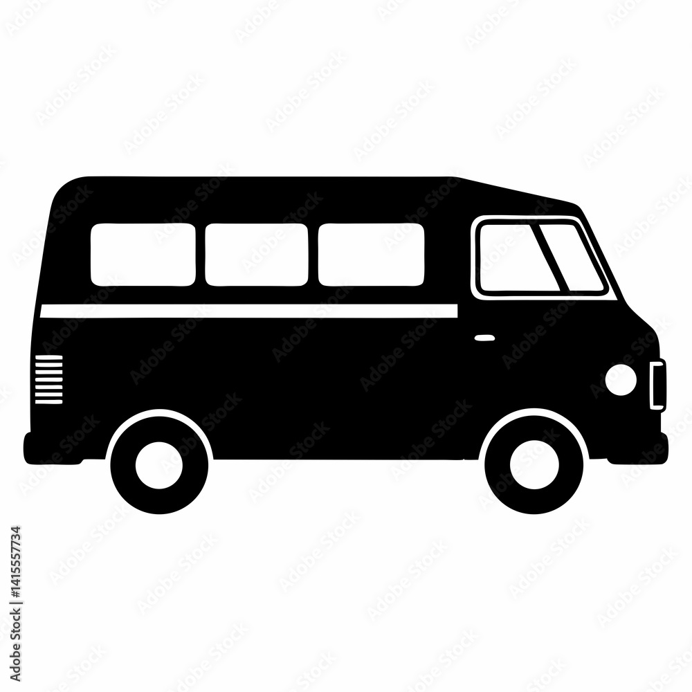 Retro Van Icon Silhouette for Transport and Travel Design