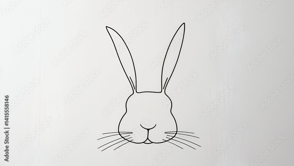 Obraz premium A simple minimalist outline of a bunny face with long ears, cleanly drawn and centered on a white background