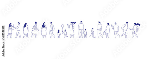 Obraz na płótnie City People Crowd. Line art people big bundle isolated on white. Hand drawn People vector set. Male and female flat characters set w salonie