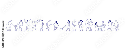 City People Crowd. Line art people big bundle isolated on white. Hand drawn People vector set. Male and female flat characters set