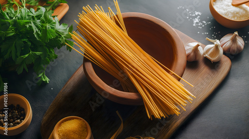 Raw spaghetti ready to be prepared, Italian specialty