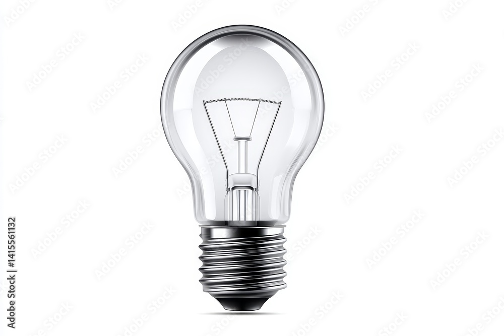 Clear Glass Light Bulb - A transparent light bulb with a visible filament, isolated on a white background. Represents ideas, innovation, and energy Clear Glass Light Bulb - A transparent light bulb with a visible filament, isolated on a white background. Represents ideas, innovation, and energy