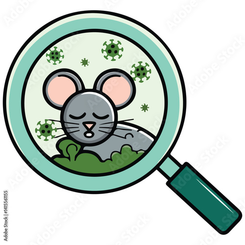 magnifying glass bacteria rat disease isolated vector illustration on white background