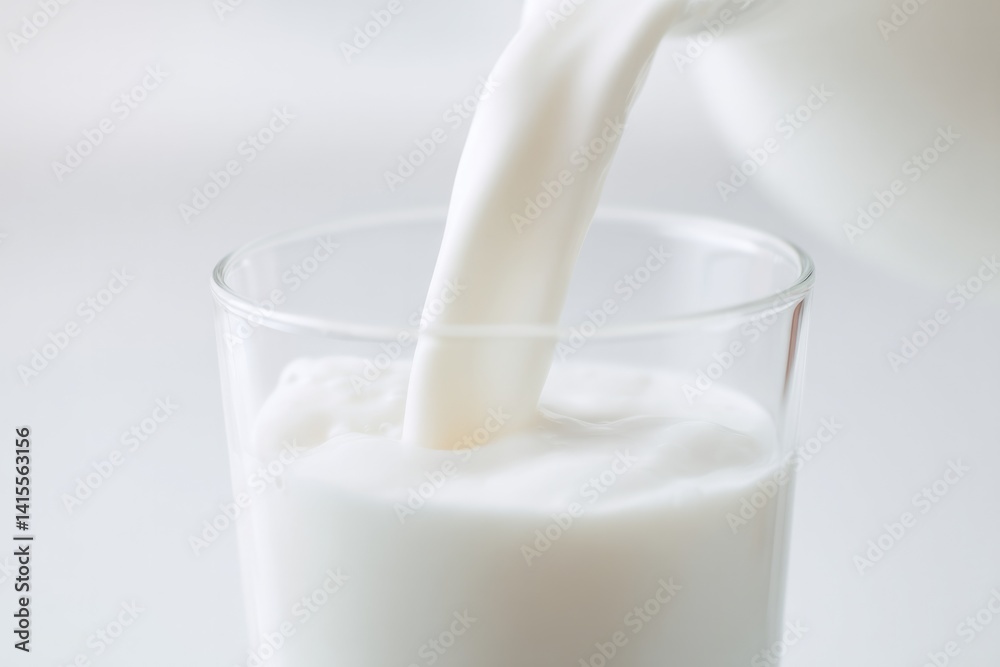 pouring milk into glass with perfect precision capturing fluid motion against stark white background pouring milk into glass with perfect precision capturing fluid motion against stark white background