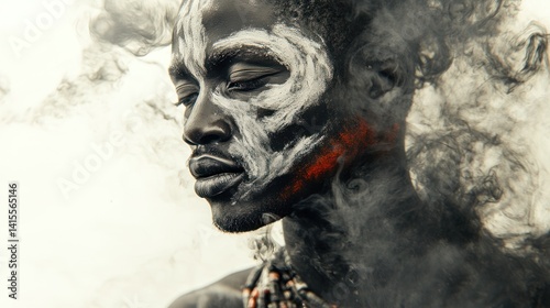 A portrait of a man with painted face and smoke effects