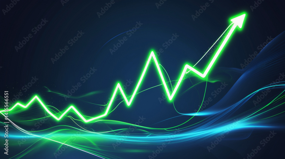 A vibrant green arrow soaring upward, symbolizing growth and progress on a dynamic, flowing blue background. A vibrant green arrow soaring upward, symbolizing growth and progress on a dynamic, flowing blue background.