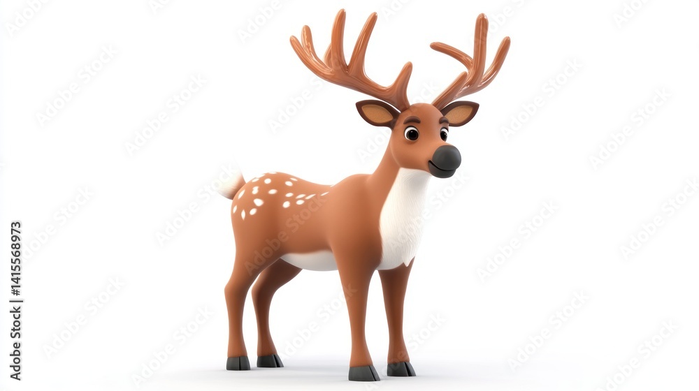 Reindeer animal 3d rendering isolated on white background. Cartoon plastic style icon Reindeer animal 3d rendering isolated on white background. Cartoon plastic style icon