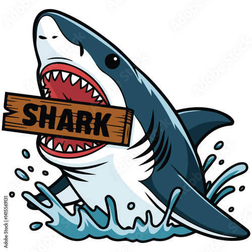 shark mascot sign board ocean isolated vector illustration on white background
