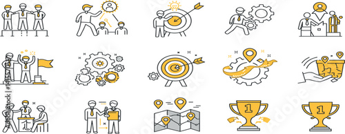 Doodle career icon set. Success winner, business goal, challenge hand drawn sketch line pen stroke style icon. Professional business career, goal sketch doodle drawn collection.