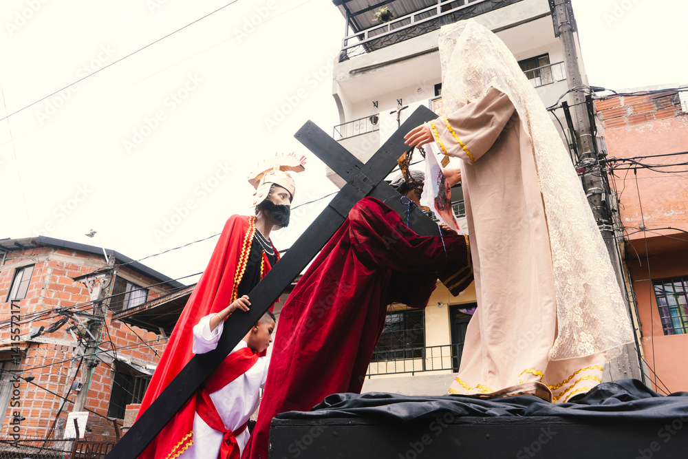 Obraz premium Holy Week procession on Good Friday in Medellín.