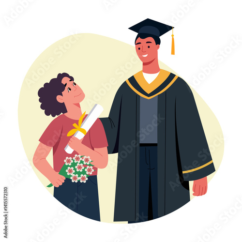 A flat style illustration of a proud sibling