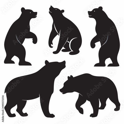 bear silhouette, bear vector, wild animal silhouette, forest animal vector, black bear clipart, grizzly bear silhouette, bear walking vector, wildlife icon, roaring bear illustration,