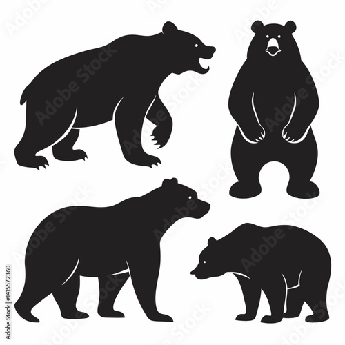 bear silhouette, bear vector, wild animal silhouette, forest animal vector, black bear clipart, grizzly bear silhouette, bear walking vector, wildlife icon, roaring bear illustration,