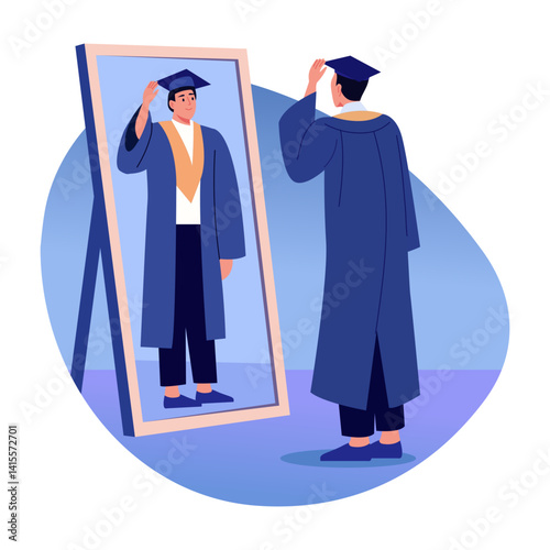 A character wearing convocation attire, flat style illustration