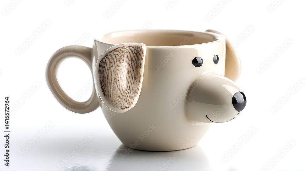 Adorable dog shaped ceramic mug with ears for a handle perfect for enjoying a warm beverage in a playful and cozy way Adorable dog shaped ceramic mug with ears for a handle perfect for enjoying a warm beverage in a playful and cozy way