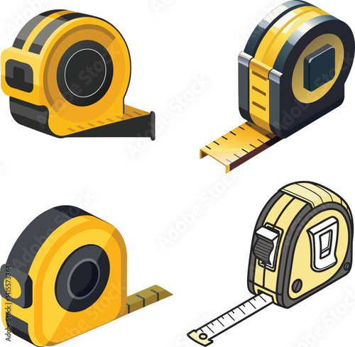 Tape Measure Vector Collection EPS – Realistic Hardware Illustration. 