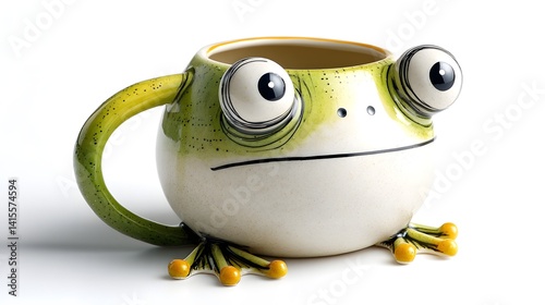Obraz na płótnie Brightly colored ceramic mug with a fun whimsical frog design featuring oversized expressive eyes and a charming playful aesthetic w salonie