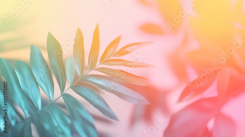 Close up image displays lush green foliage in soft color tones