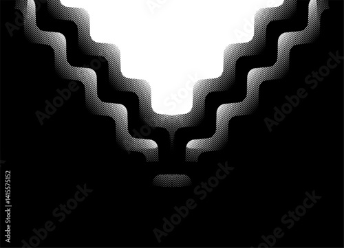 Vector black and white striped background with space for text. Abstract pattern.  Wavy design element. . The letter V