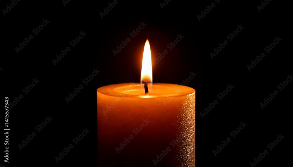 One candle burning slowly isolated on pitch black background One candle burning slowly isolated on pitch black background