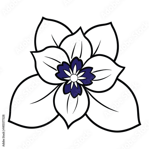 Blue violet flower line art vector on white background