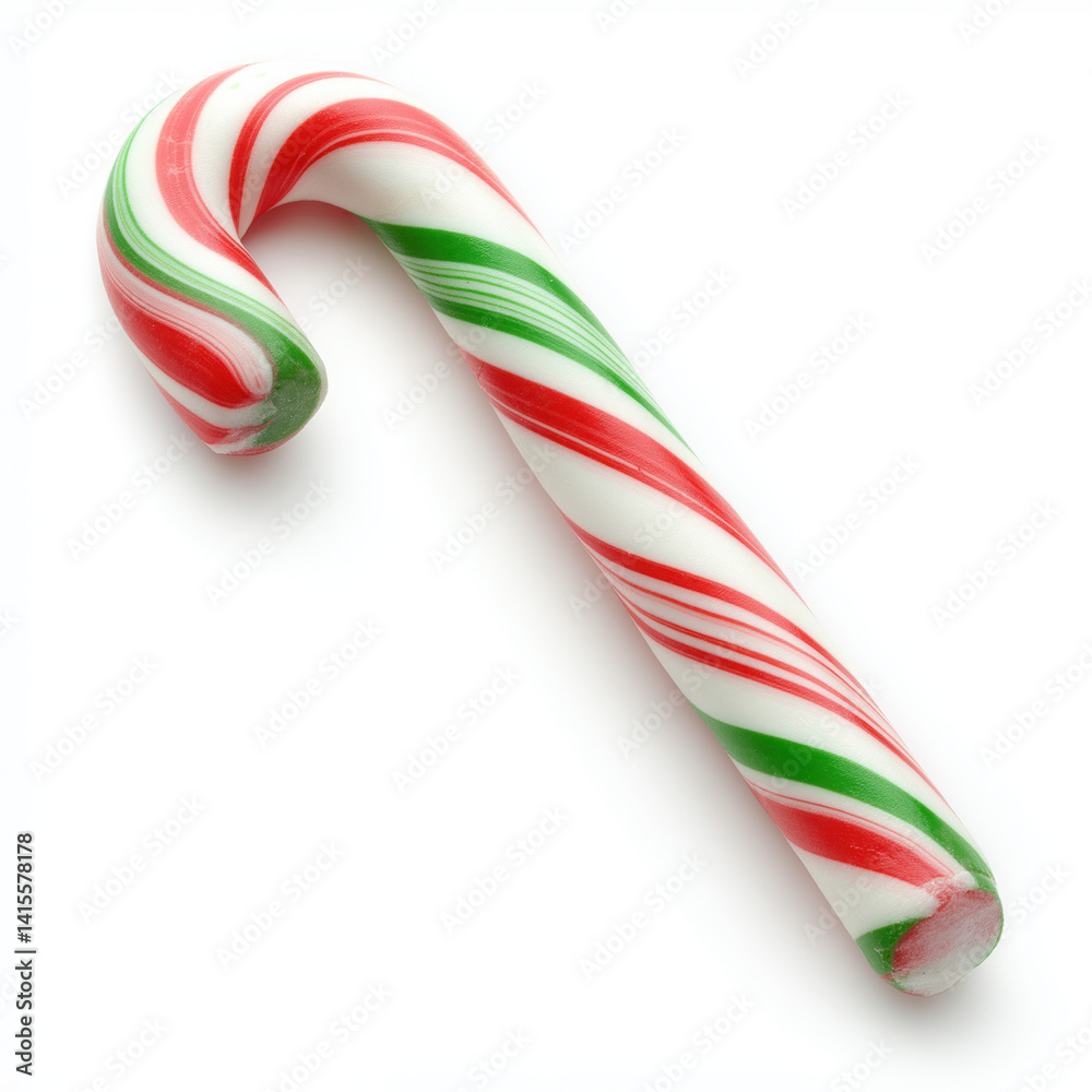 Fototapeta premium Christmas candy cane red green and white striped sweet treat isolated on white background