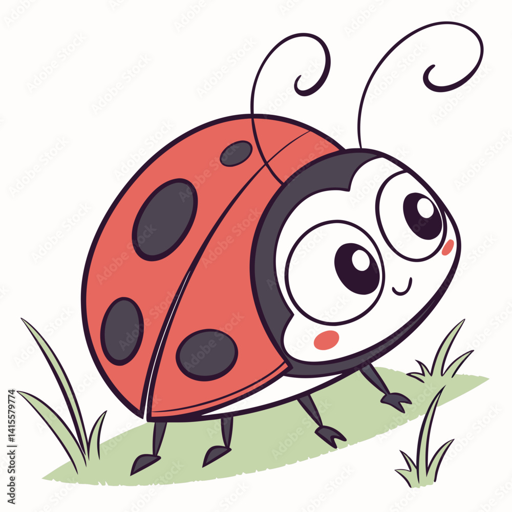 Obraz premium Chibi Ladybug Cartoon Vector Drawing