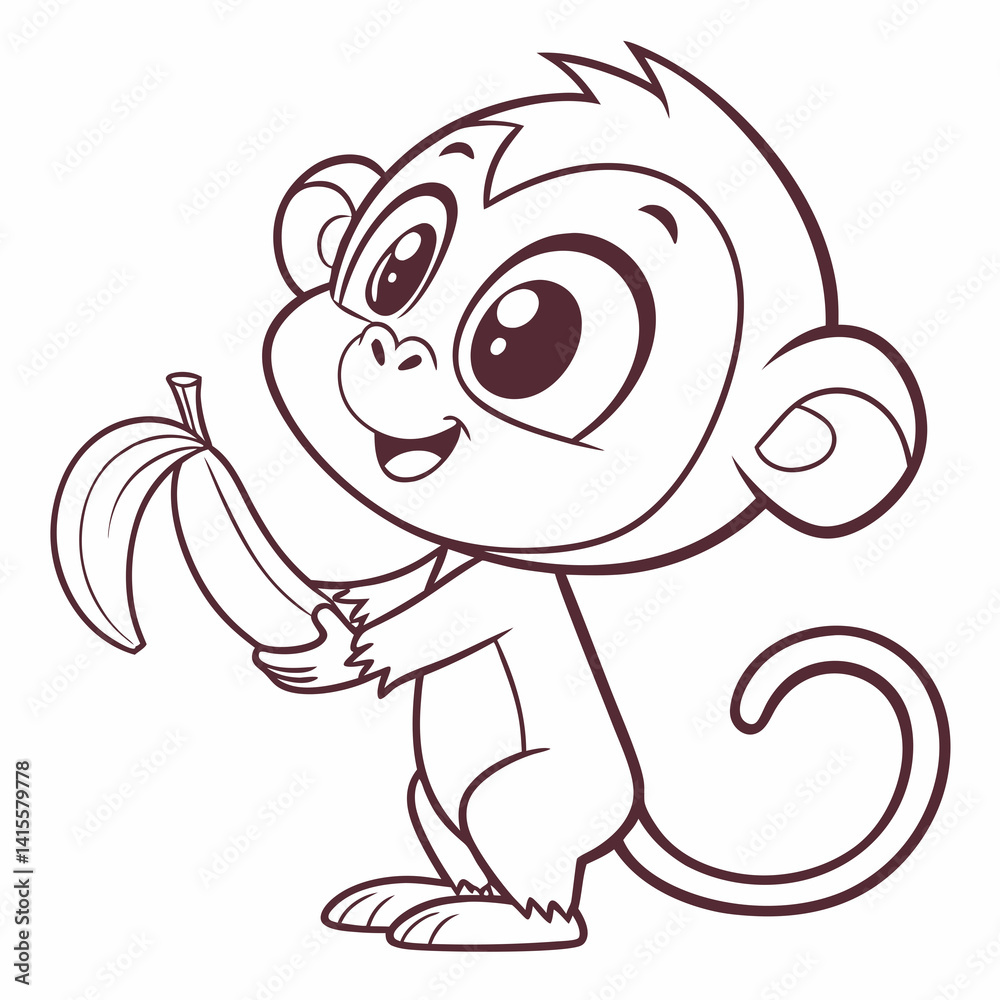 Obraz premium Simple Cartoon Monkey Outline Vector