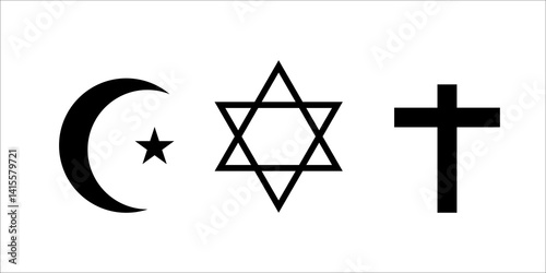 Christianity Judaism Islam and religious symbol icons set