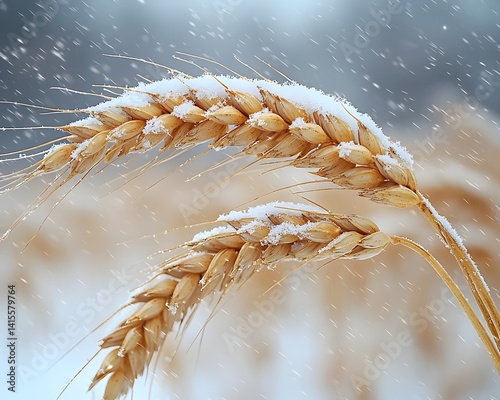 Wheat field during a light snow flurry