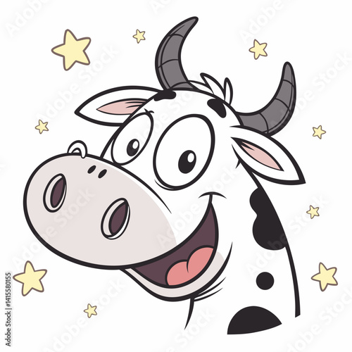 Funny Cartoon Cow Face Vector Icon