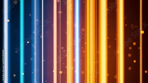 Vertical orange and blue glowing light bars on a dark futuristic digital background