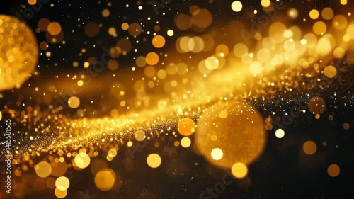 Glowing swirl of golden dust and particles on a dark abstract festive background