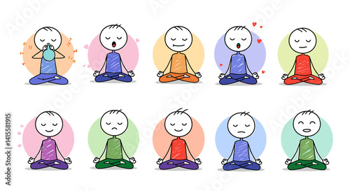 Stickman Meditation and Mindfulness Icons	Hand-drawn stickman illustrations showing meditation and breathing exercises. Great for mindfulness content and calm lifestyle visuals