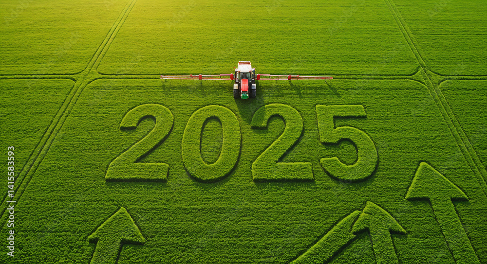 Obraz premium Aerial View of 2025 in Lush Green Field Agriculture and Growth