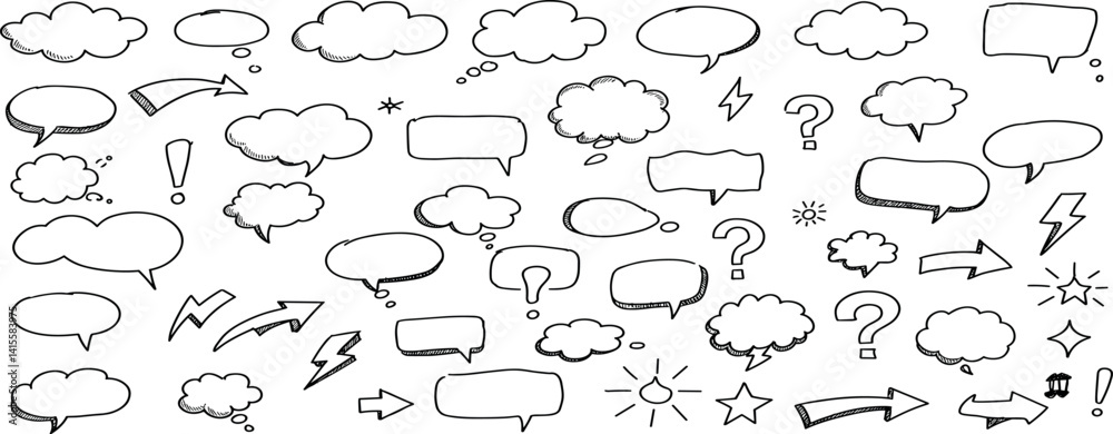 Speech bubble text frame dialog cloud hand drawn set. Crayon chalk doodle talk speech bubble frame. Hand drawn line chalk frame, think balloon, children doodle text cloud icon Speech bubble text frame dialog cloud hand drawn set. Crayon chalk doodle talk speech bubble frame. Hand drawn line chalk frame, think balloon, children doodle text cloud icon