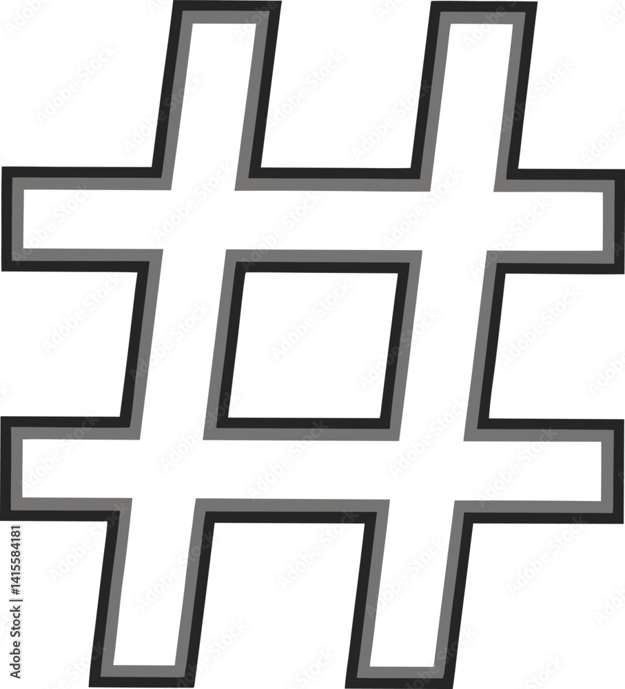 Fototapeta premium Simple Hashtag Vector Graphic With Black And Grey Outline On A White Background